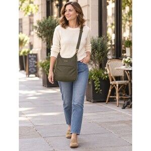 Travelon Anti-Theft Classic Essential Messenger Purse Bag Green Crossbody Strap
